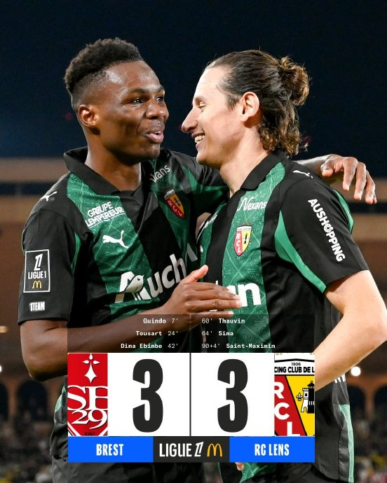 朗斯让三追三绝平布雷斯特，圣马克西曼绝杀定